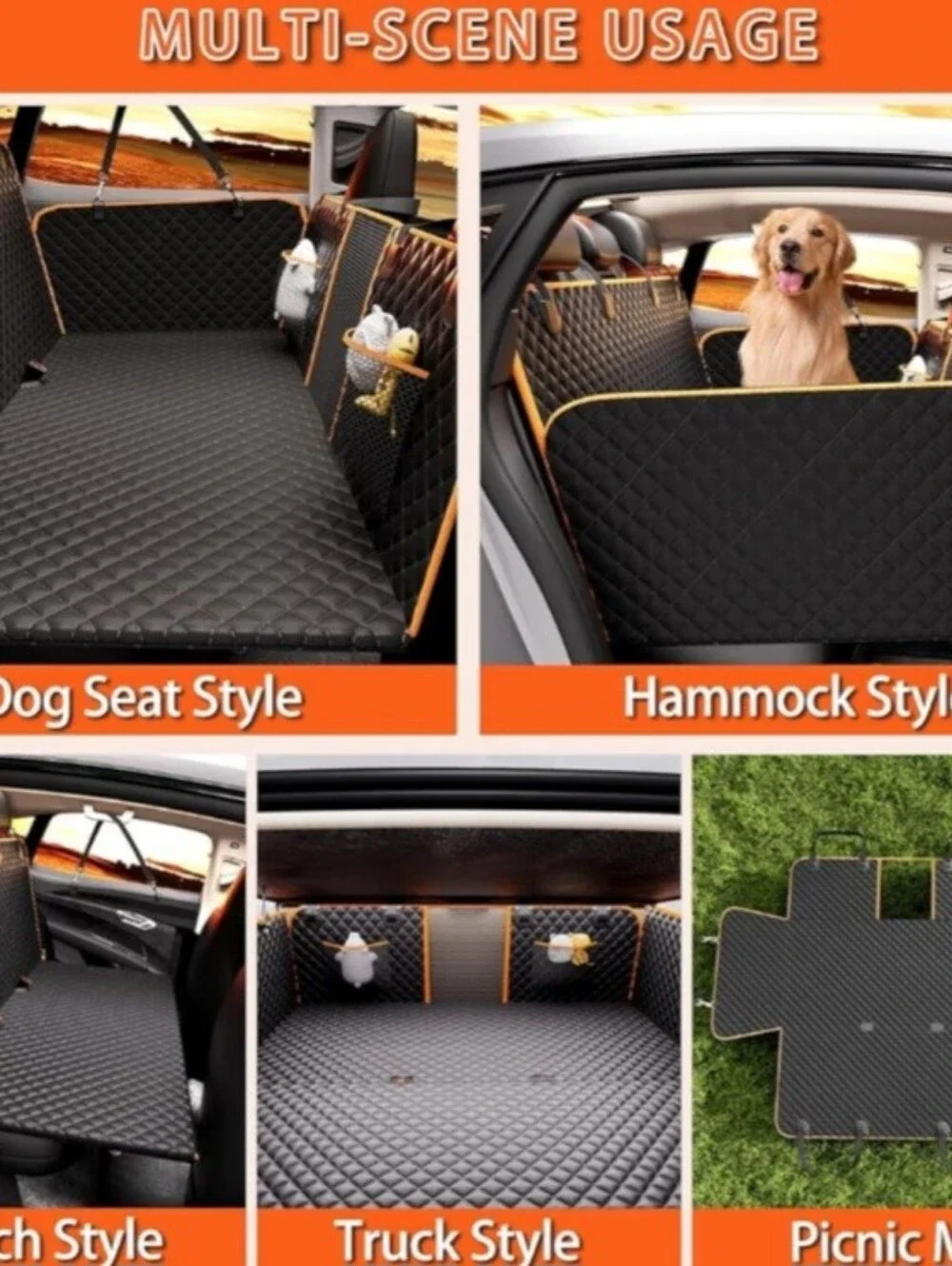 Black Quilted Dog Car Seat Cover - Waterproof Back Seat Protector
